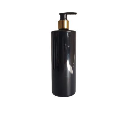 China Household Products 500ml PET Plastic Black Color Cosmetic Shower Gel Bottle With Gold And Silver Lotion Pump Sprayer for sale