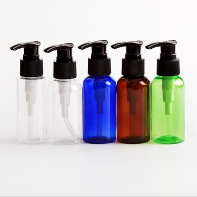 China Household Products 75ml PET Round Shape Plastic Lotion Poump Shampoo Amber Blue Green Cosmetic Bottle for sale