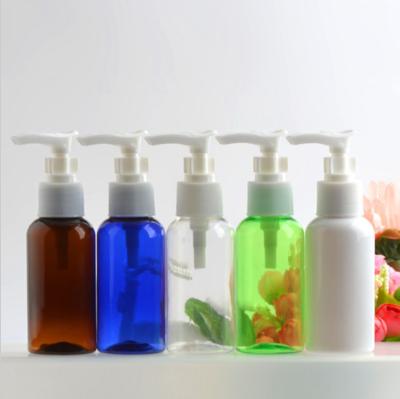 China Household Products 75ml PET Round Shape Plastic Cosmetic Shampoo Bottle With Clip Lotion Pump Head for sale