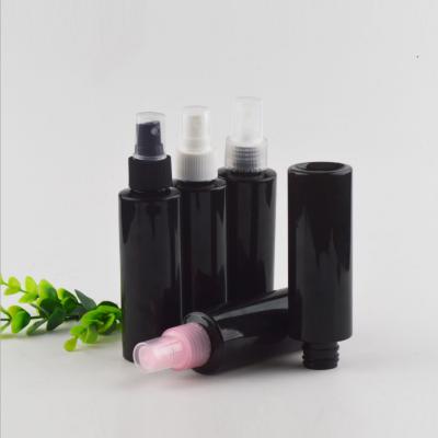 China Household Products 120ml 4oz PET Shoulder Plastic Flat Glossy Black Color Cosmetic Mist Spray Bottle for sale