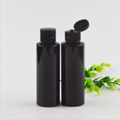 China Household Products 120ml 4oz Color Shake Shower Cap Flat Shiny Black Shampoo Gel Plastic PET Shoulder Cosmetic Bottle for sale