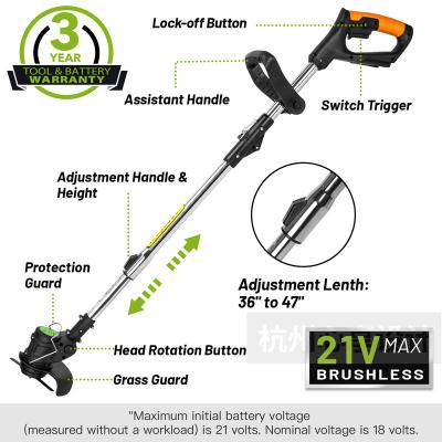 China Chasis Aluminum Cordless Weed Eater String Trimmer, 21V 2Ah Li-Ion Battery, Lightweight 3-in-1 Push Lawn Mower and Edger Tool with 3 Type Blades for sale