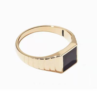 China Fashion Jewelry Lead Free Nickel Free 18K Gold Plated Women Enamel Finger Ring Stainless Steel Black Onyx Ring Square Seal Anillos for sale