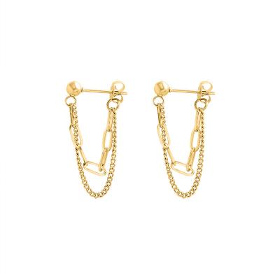 China CHINA Factory Price Fashion Jewelry 2022 Wholesale Lead Free Nickel Free Women 18K Gold Plated Stainless Steel Tassel Drop Link Chain Earrings for sale