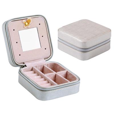 China Custom Logo Small Portable Square Jewelry Box Logo Small Portable Square Jewelry Storage Case Ring Earring Necklace Jewelery Zipper Travel Storage Organizer for sale