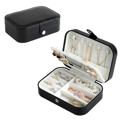 China Wholesale Luxury Black Leather Jewelry Package Travel Jewelry Box with Mirror Custom Logo Organizer Wedding Case Earring Ring Necklace Jewelry for sale