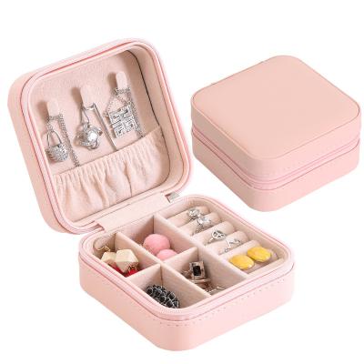 China Wholesale Custom Logo PU Travel Jewelry Box Organizer Velvet Small Jewelery Leather Storage Case Jewelry Package For Ring Earring Necklace for sale