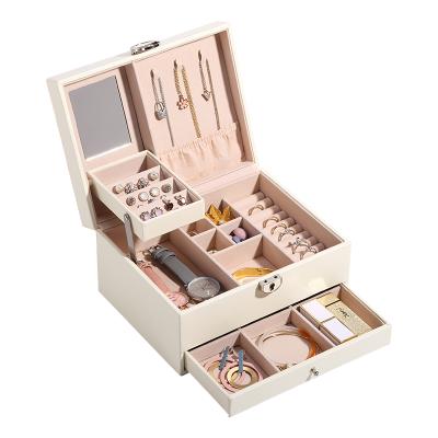 China Luxury Leather Ring Earring Jewelery Storage Case Bangle Packaging Box With Drawer Necklace Organizer PU Jewelry Box Large for sale