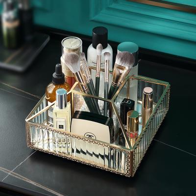 China Fashion Wholesale Glass Makeup Storage Box Organizer Luxury Rotating Large Jewelry Brush Pencil Lipstick Cosmetic Holder Make Up Case for sale