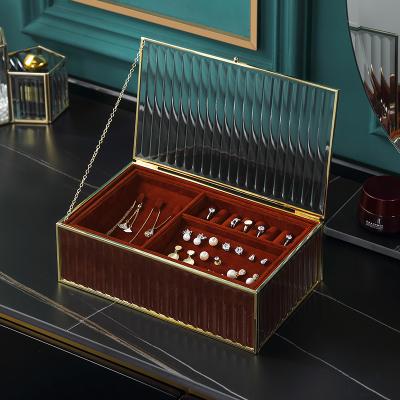 China Wholesale Luxury Gold Glass Women Jewelry Package Ring Earring Cosmetic Makeup Jewelery Necklace Case Desk Organizer Storage Box for sale