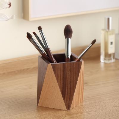 China Luxury Custom Handmade Wooden Cosmetic Organizer Case Wood Pen Makeup Brush Holder Women Makeup Brush Holder Display Storage Box for sale