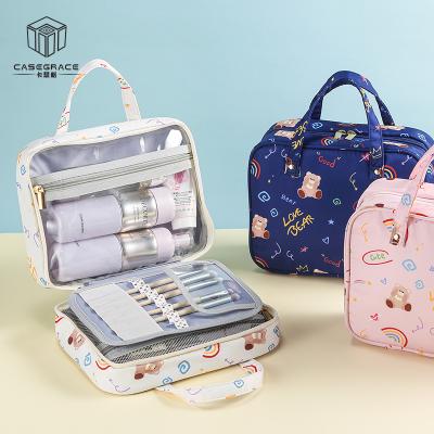 China Durable Custom Made High Quality Handle Travel Makeup Bag Zipper Folding Zipper Memory Cloth Travel Makeup Organizer Cute Cosmetic Bag for sale