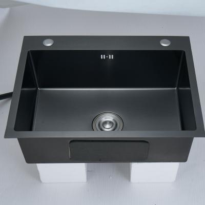 China Without Faucet High End Black Handmade Stainless Steel Kitchen Sink Custom Compound Double Bowl Sink for sale