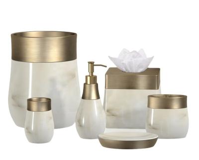 China Sustainable Bathroom Products Gold Luxury Bathroom Sets Accessories 6 Pieces Sets Poly Resin Bathroom Accessories Sets For Home for sale