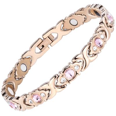 China Hot Selling Stainless Steel Gold Plating 4 In 1 Magnetic Energy Bangle Bracelet With Crystal Stainless Steel Bracelet for sale