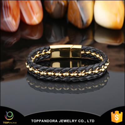 China Fashion fresh style with stainless steel clasps magnetic black leather bracelet braided bracelet for sale