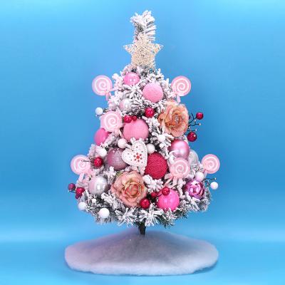 China 45cm Snow Christmas Tree Package Decoration Fireproof And Eco-friendly Red Christmas Tree Table Window Decoration for sale