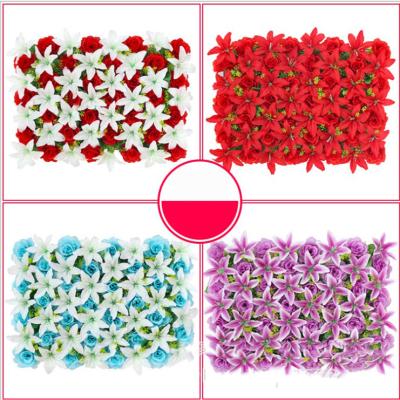 China Wholesale 60*40cm Party Flower Backdrop Wall Artificial Purple Lily Pink 3d Flower Wall For Decoration for sale