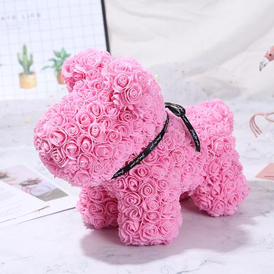 China Japan and South Korea style 40*30*30cm artificial flower red wedding Rose Dog 2020 Valentine's Day gift love dog home gift for sale