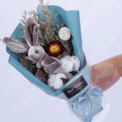 China Japan and South Korea Style Wedding Bouquet Valentine Gift Rabbit With Light Bridal Dry Flower Bouquet for sale