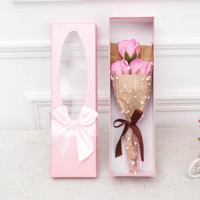 China Various Parts 3 Rose Newspaper Gift Boxes Flower Bouquet Artificial Bouquet Flower Wedding for sale