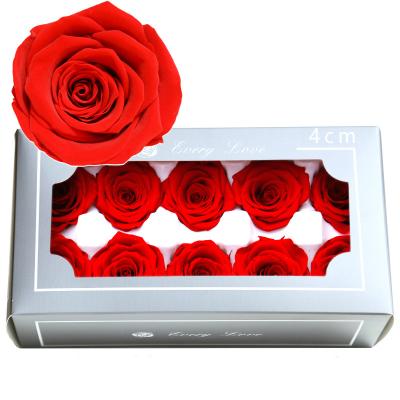 China Material Wholesale Rose Flowers 4CM Various Parts Diameter Immortal Flower Eternal Flower Gift Mothers Day Preserved Flower Rose In One Box for sale