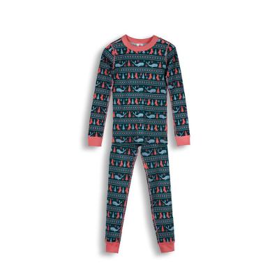 China GalacticTeal /Unbleached/ Amaranth Fuchsia /Brown Kids' 100% Pure Cotton Penguin/Whale Long Sleeve Pajamas for sale