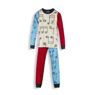 China Crimson/White/Airy Blue /Multl Kids' 100% Pure Cotton Music Club Music Notes Long SleevePajamas for sale