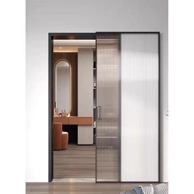 China Decoration Bedroom Kitchen Interior Hidden Sliding Door Track Thin Frame Hidden Aluminum Interior Glass Sliding Door Sliding Door for sale