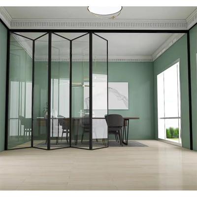 China Windproof Bi Fold Aluminum Doors Tempering Interior Folding Glass Door Hotel Glass Office Folding Glass Door for sale