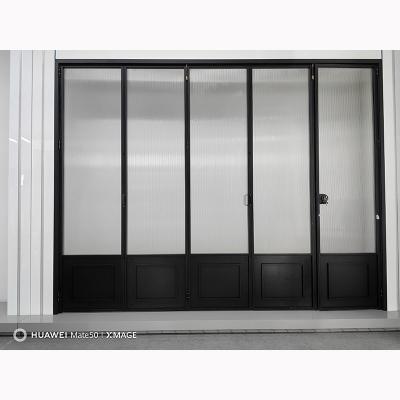 China Tempered Aluminum Patio Windproof Folding Tempered Glass Doors Soundproof Supermarket Patio Folding Doors Aluminum Glass Bifold Doors for sale