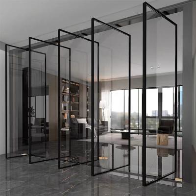 China Patio Windproof Folding Doors Folding Glass Door Tempering Interior Aluminum Folding Glass Supermarket Accordion Doors for sale