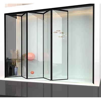 China Bi Fold Folding Glass Doors Aluminum Hotel Glass Outdoor Office Door Windproof Tempering Folding Sliding Door for sale