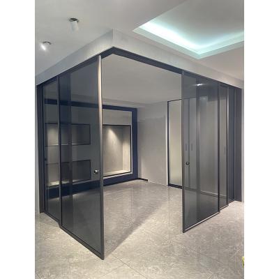 China Decoration Frame Narrow Thin Partition Interior Glass Sliding Door Custom Design Aluminum Interior Tempered Glass Sliding Door for sale