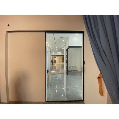 China Decoration Interior Glass Sliding Door Aluminum Custom Design Narrow Thin Interior Tempered Glass Frame Partition Sliding Door for sale