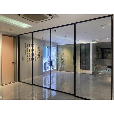 China Narrow Modern Interior Exterior Thin Frame Hotel Office Glass Doors Patio Sliding Glass Doors Aluminum Swing Door for sale