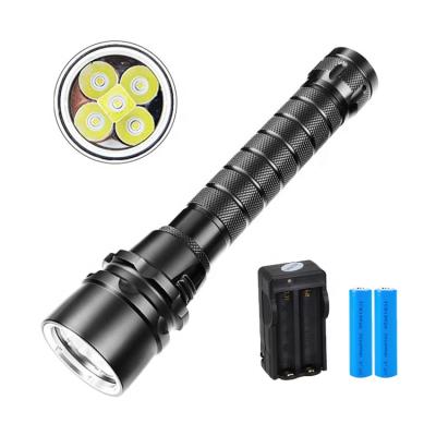 China 5000LM 50m 5pcs XML2 LED IP68 Torch 18650 Light 5000LM 50m Bottom Water Popular Fishing Scuba Rechargeable Diving Flashlight for sale