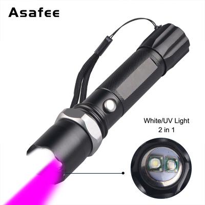 China Rotary Adjust Two Zoom White And Purple Led Torch Flashlight USB Rechargeable Portable UV Light for sale