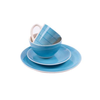 China Factory 16pcs Customization New Arrivals Logo Ceramic Restaurant Ceramic Tableware Blue Charger Dishes and Cups Sets for sale