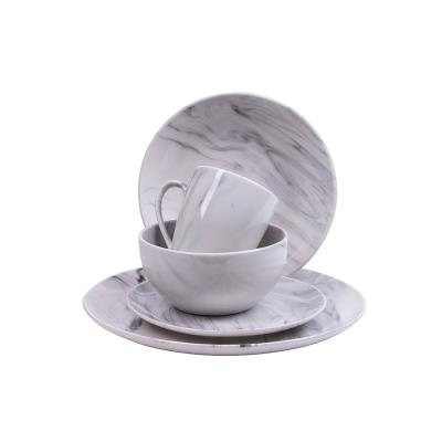 China Contemporary Nordic Restaurant Carton Four Serving Dish 20pcs One Serving Marble Soup Plate Porcelain Ceramic Dishes Sets Dishes Dinnerware Sets for sale