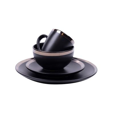 China Decorative Wedding Dishes Sets 16pcs One Carton Four Sets Ceramic Sales Dish Multi Contemporary Exquisite High Quality Black Tableware Sets for sale