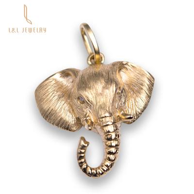 China Handcrafted 18k Gold Solid Gold Real Diamonds Elephant Hip Pop Charm Cute Head Cute Precious Pendant Jewelry for sale