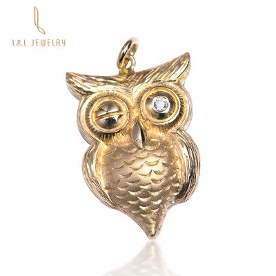 China Real custom handmade jewelry cute texture owl hot sale diamonds charm pendants bling pendants wholesale luxury gold charm necklace for sale