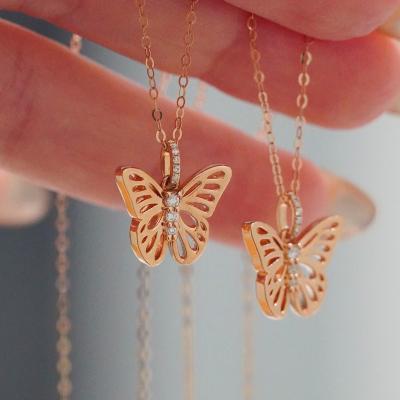 China New Product Design Butterfly Real Unique 18K Gold Unique Butterfly 18K Gold Necklace Cartoon Girl Jewelry Party Gift for sale