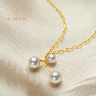 China 2022 CLASSIC Unique Design 18K Gold Unique Design Seawater Pearls AAA Grade Akoya Pearls Necklace Adjustable Link Chain For Women Gift for sale