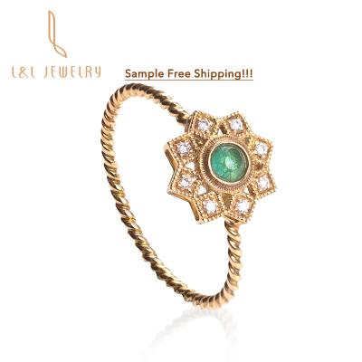 China Wholesale Price 18k Gold Romantic Jewelry Jewelry Natural Round Green Gemstones Rings For May Birthstone for sale