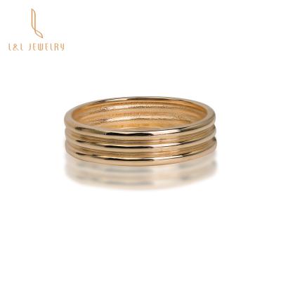 China Trendy Personality Real Solid 18k Yellow Gold Lady Ring Round Stackable Layer Gold Ring for Men and Women for sale