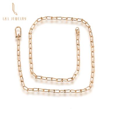 China Casual/Sporty Solid 18K Gold Round Rectangle Chain Link Choker Necklace Women 18k Gold Trombone Women's Flat Ins Style Jewelry Link Chain Necklaces for sale