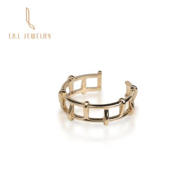 China New Design Trendy Creative Hollow Shape Minimalist Ring Solid 18k Gold Jewelry Geometric Multilayer Hollow Lady Ring For Party Girl for sale