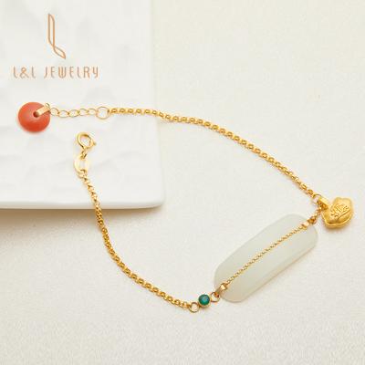 China New fashion 24K 18K real gold jade chain nature jadeite bracelets CLASSIC original white adjustable jadite customized gift for woman for sale